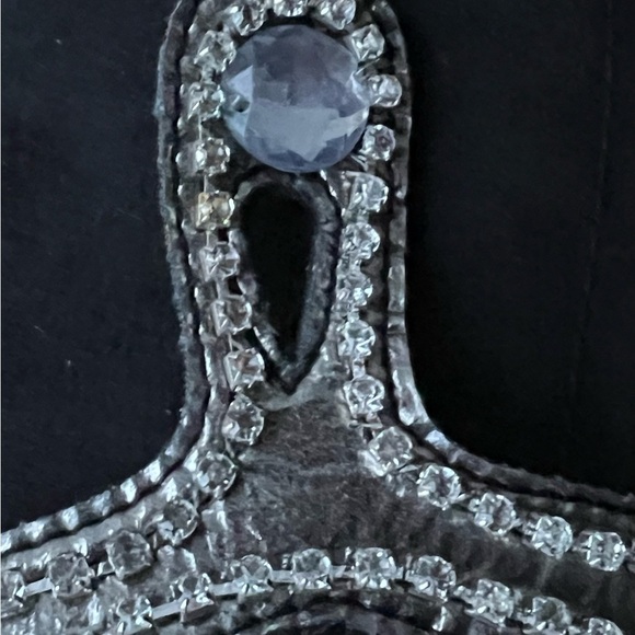 Black Jeweled T-Strap Sandals with Crystal Accents – Approx. Size 7 - Picture 3 of 4